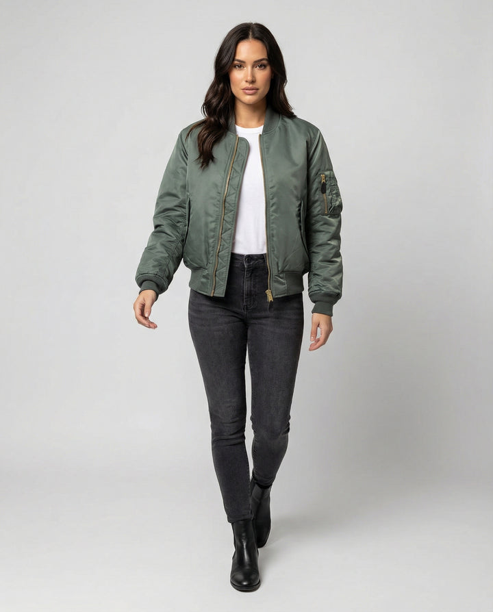Harriet | Women's Zip Up Bomber Jacket with Sleeve Pocket