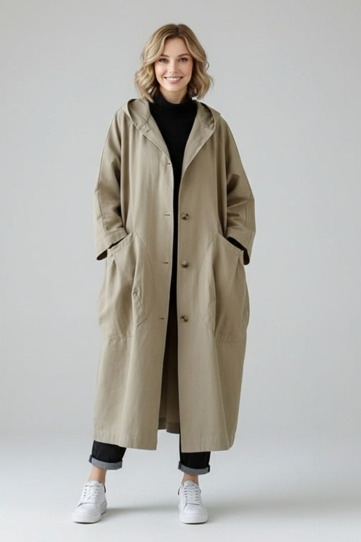 Henrietta | Women's Oversized Hooded Trench Coat with Pockets