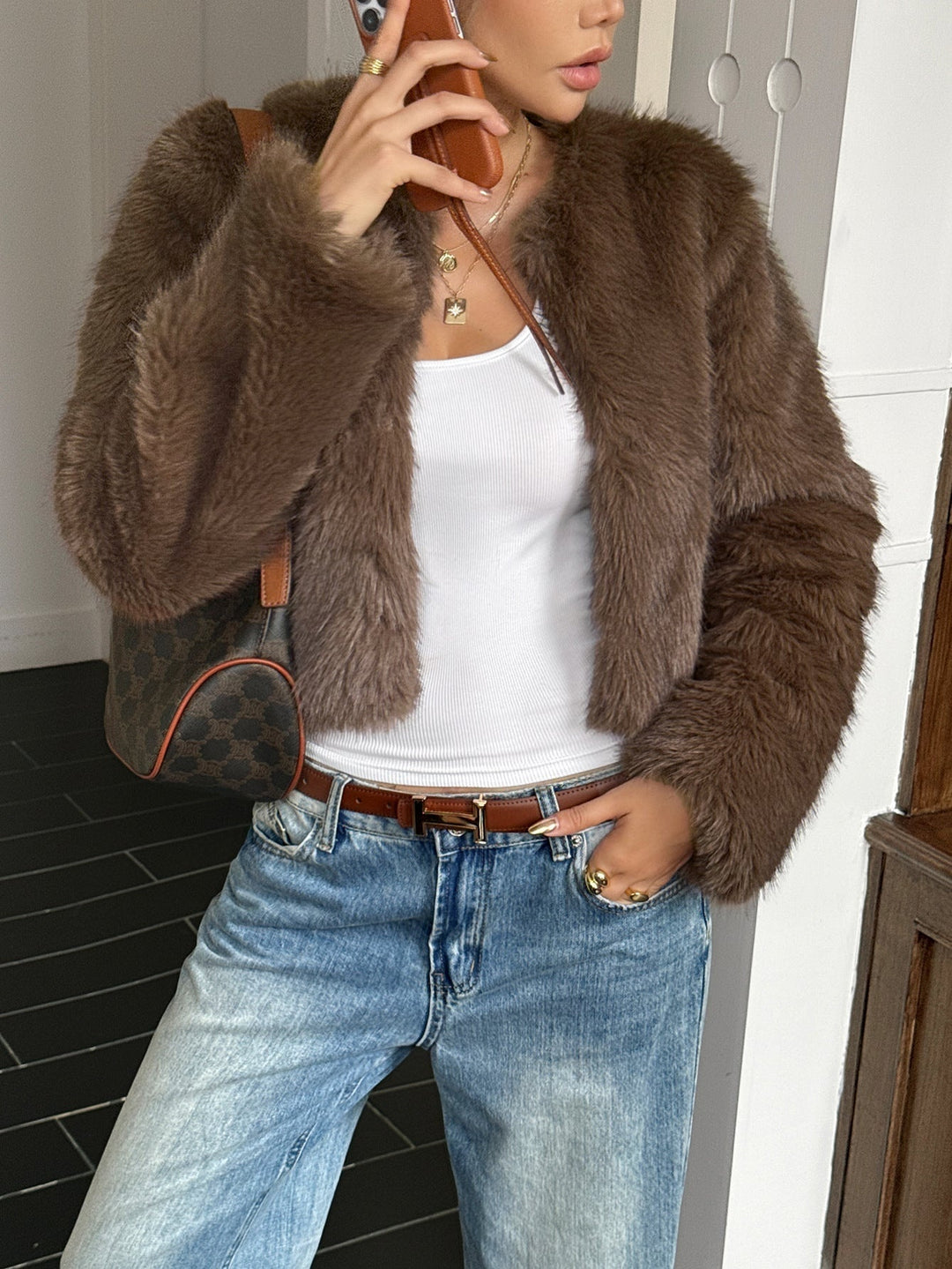 Henrietta | Women's Short Faux Fur Jacket Fluffy Open Front