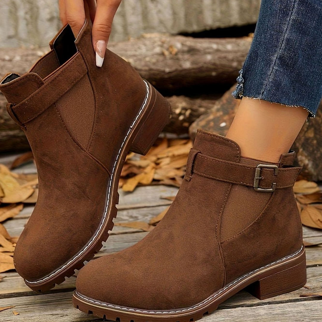 Henrietta | Women's Suede-Look Chelsea Ankle Boots with Buckle Strap