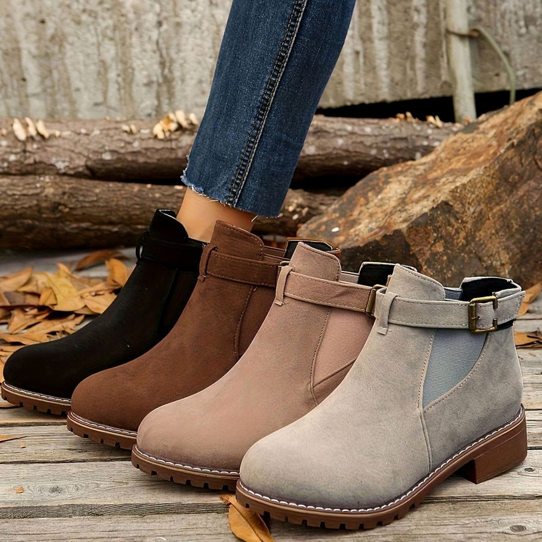 Henrietta | Women's Suede-Look Chelsea Ankle Boots with Buckle Strap