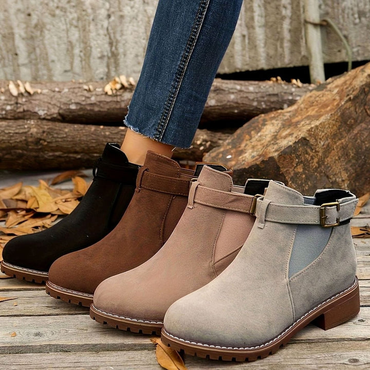 Henrietta | Women's Suede-Look Chelsea Ankle Boots with Buckle Strap