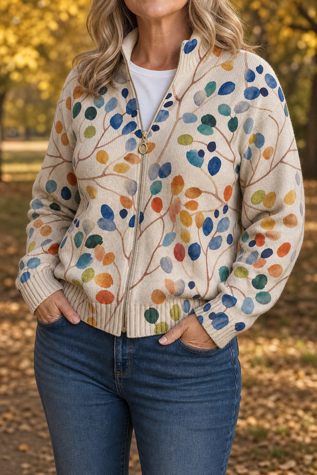 Henrietta | Women's Zip Up Cardigan Sweater Botanical Print
