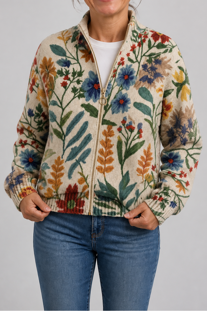 Henrietta | Women's Zip Up Cardigan Sweater Botanical Print