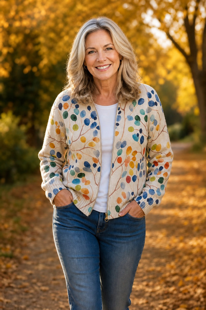 Henrietta | Women's Zip Up Cardigan Sweater Botanical Print