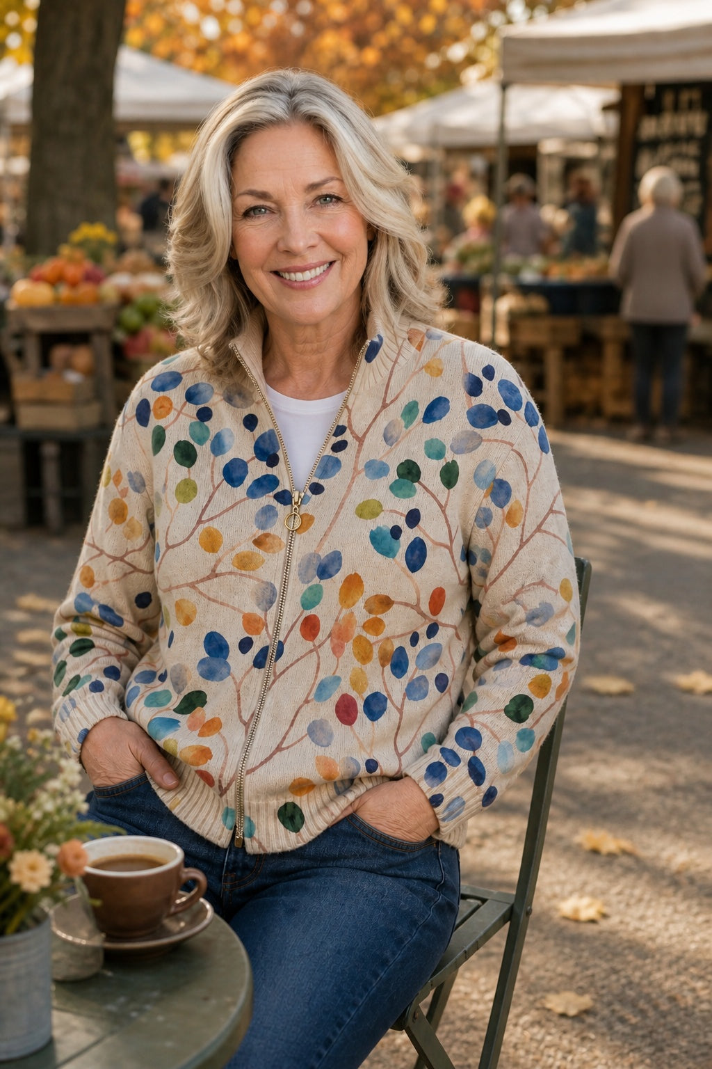 Henrietta | Women's Zip Up Cardigan Sweater Botanical Print