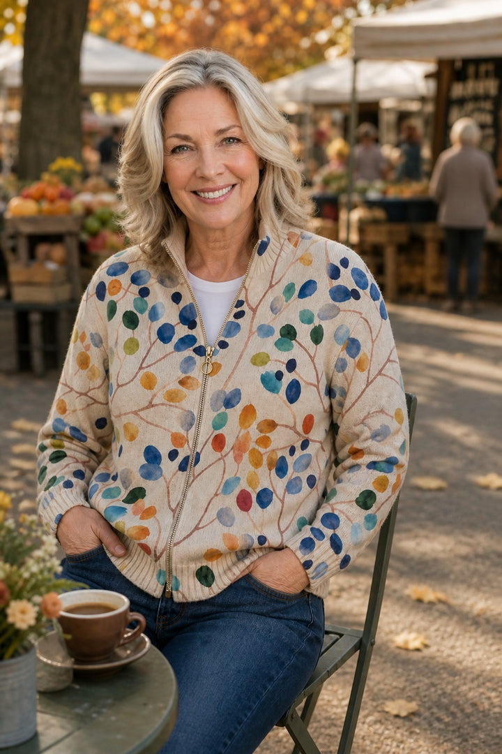 Henrietta | Women's Zip Up Cardigan Sweater Botanical Print