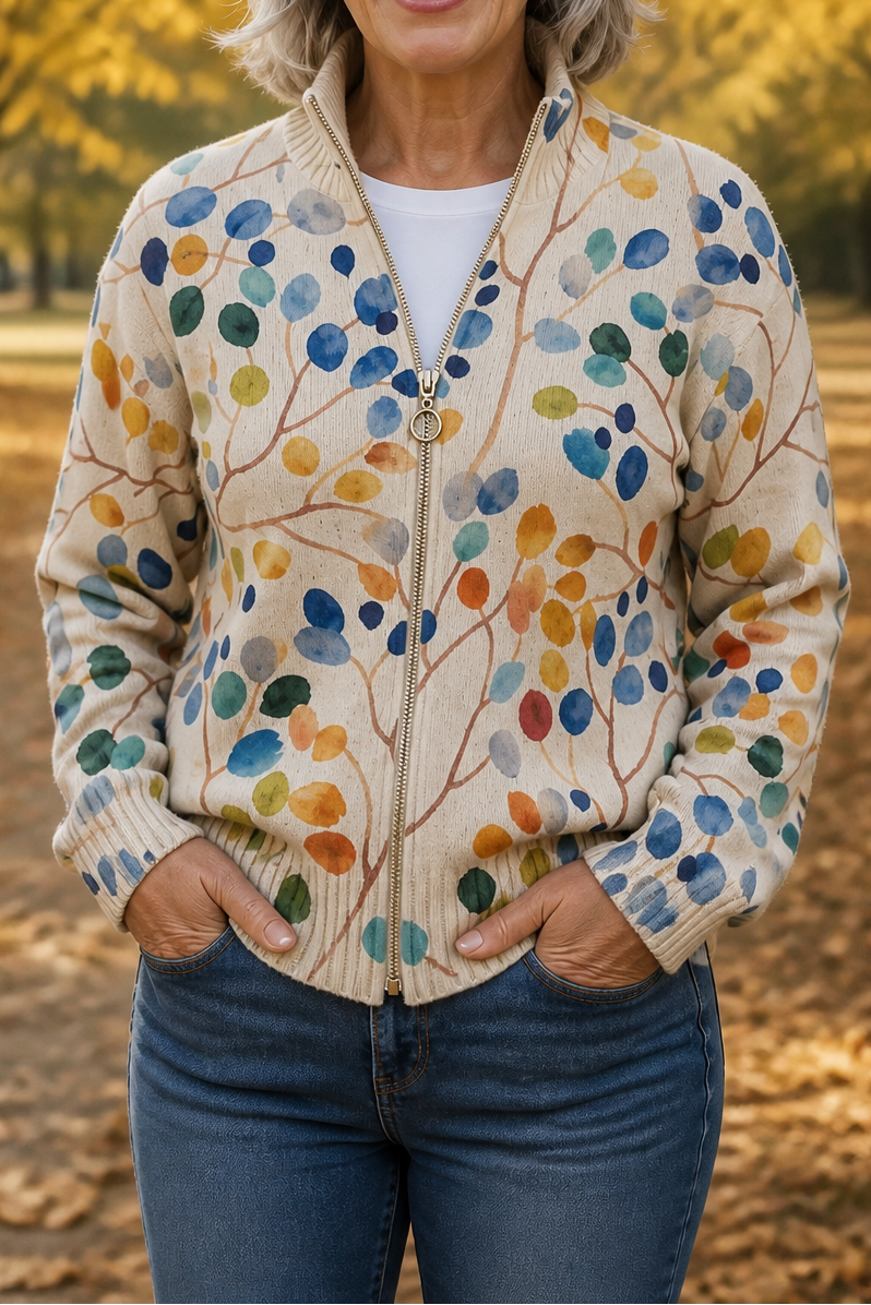 Henrietta | Women's Zip Up Cardigan Sweater Botanical Print