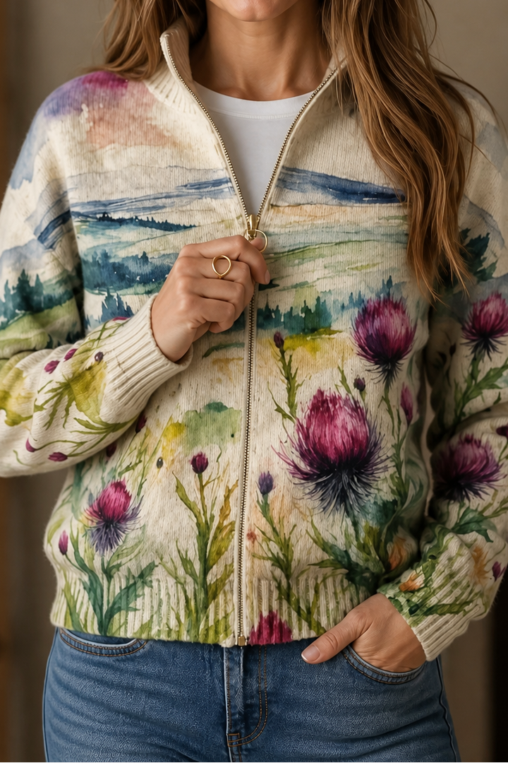 Henrietta | Women's Zip Up Cardigan Sweater Botanical Print