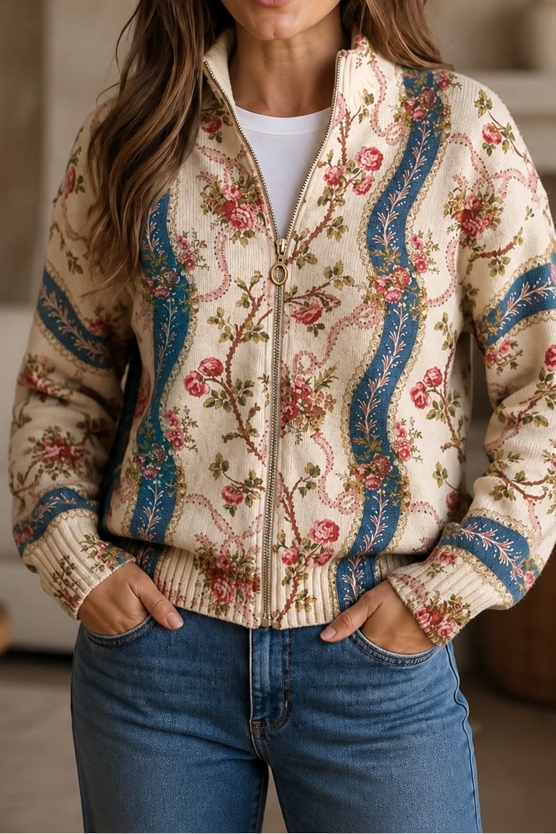 Henrietta | Women's Zip Up Cardigan Sweater Botanical Print