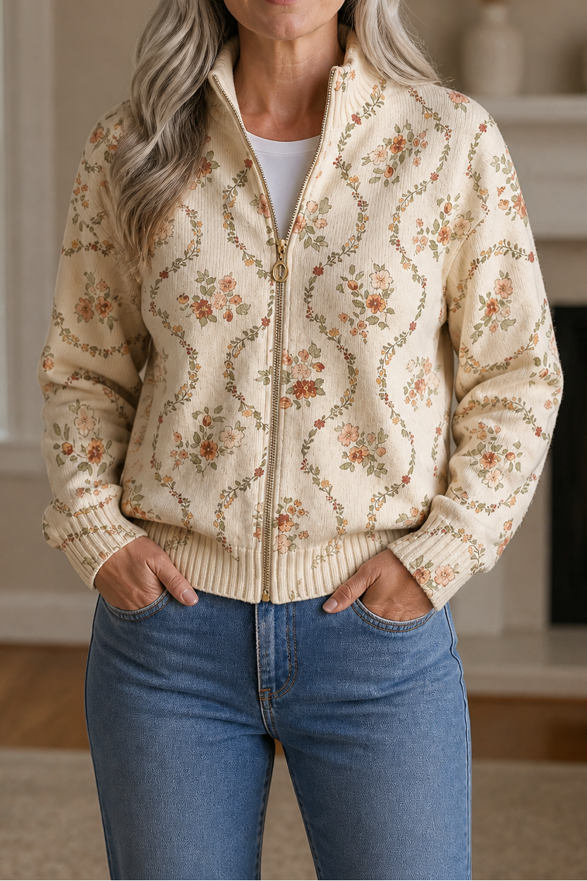 Henrietta | Women's Zip Up Cardigan Sweater Botanical Print