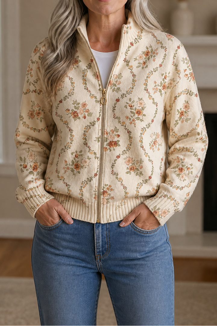 Henrietta | Women's Zip Up Cardigan Sweater Botanical Print