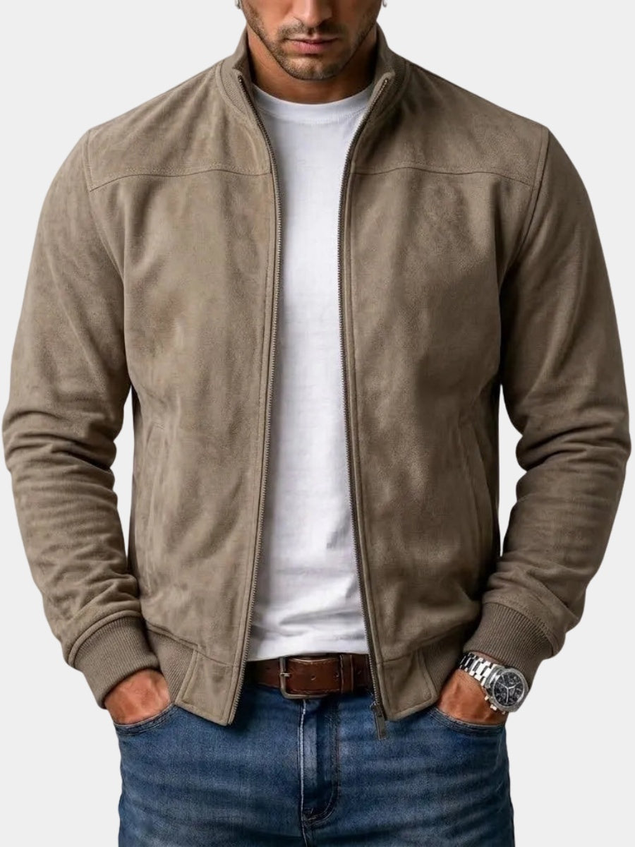 Hugo | Men's Suede Bomber Jacket with Ribbed Cuffs