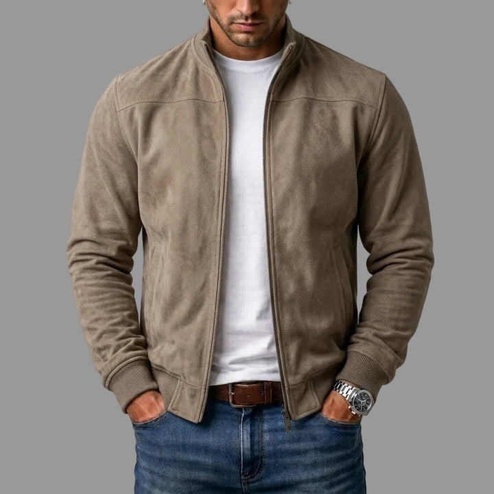 Hugo | Men's Suede Bomber Jacket with Ribbed Cuffs