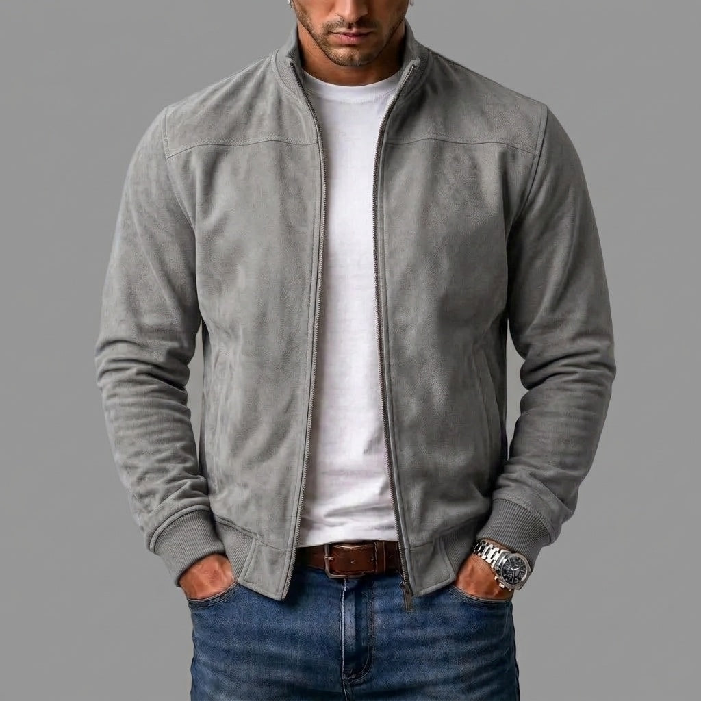 Hugo | Men's Suede Bomber Jacket with Ribbed Cuffs