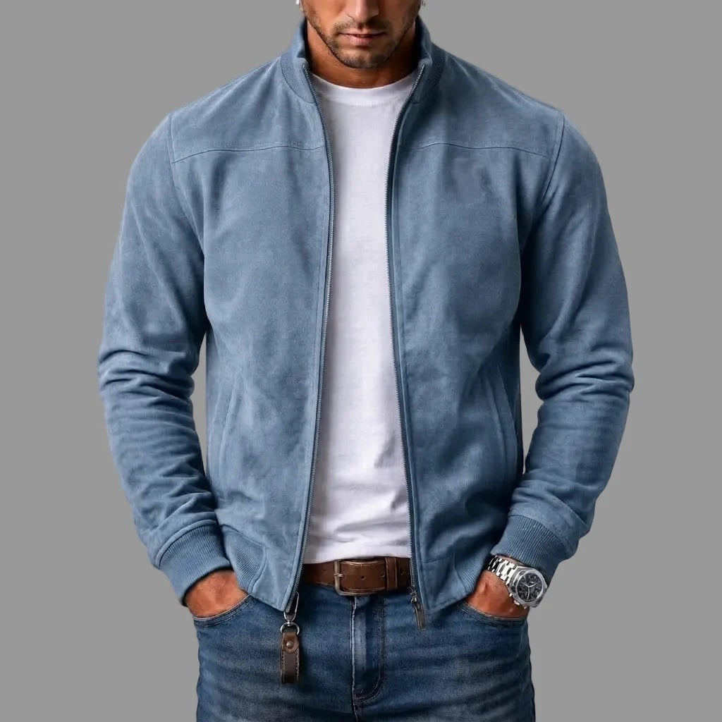 Hugo | Men's Suede Bomber Jacket with Ribbed Cuffs