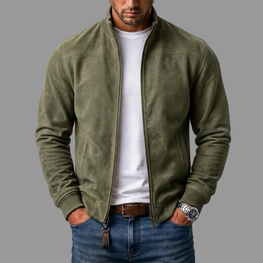 Hugo | Men's Suede Bomber Jacket with Ribbed Cuffs