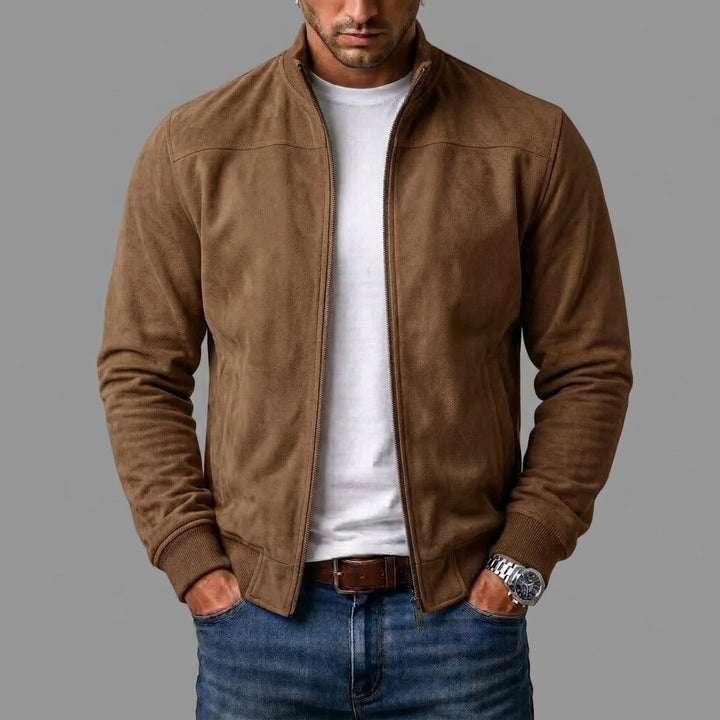 Hugo | Men's Suede Bomber Jacket with Ribbed Cuffs