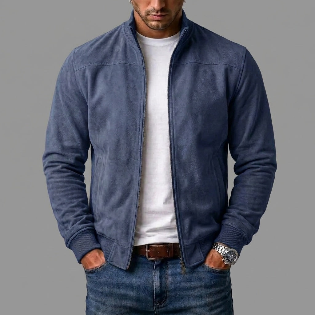 Hugo | Men's Suede Bomber Jacket with Ribbed Cuffs