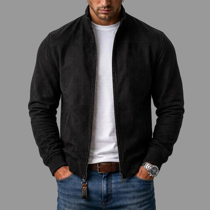 Hugo | Men's Suede Bomber Jacket with Ribbed Cuffs