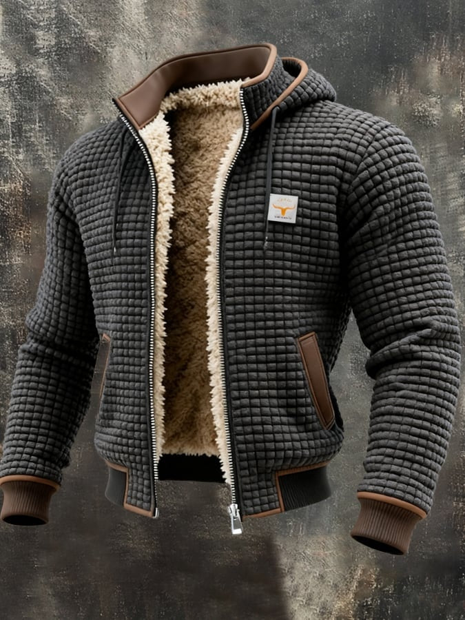 Hugo | Men's Waffle Knit Sherpa Lined Zip Up Jacket with Hood