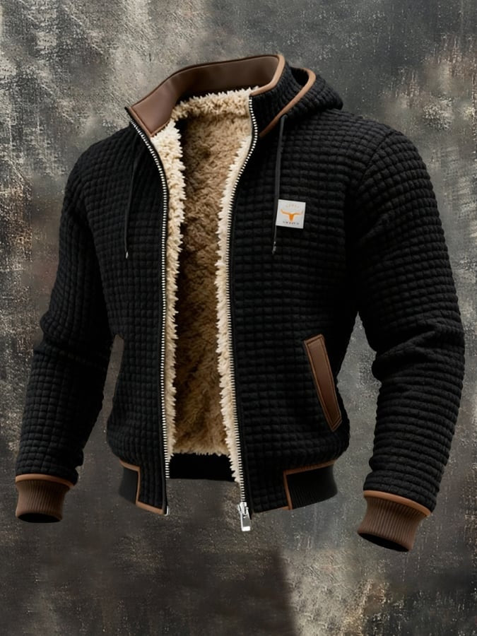 Hugo | Men's Waffle Knit Sherpa Lined Zip Up Jacket with Hood