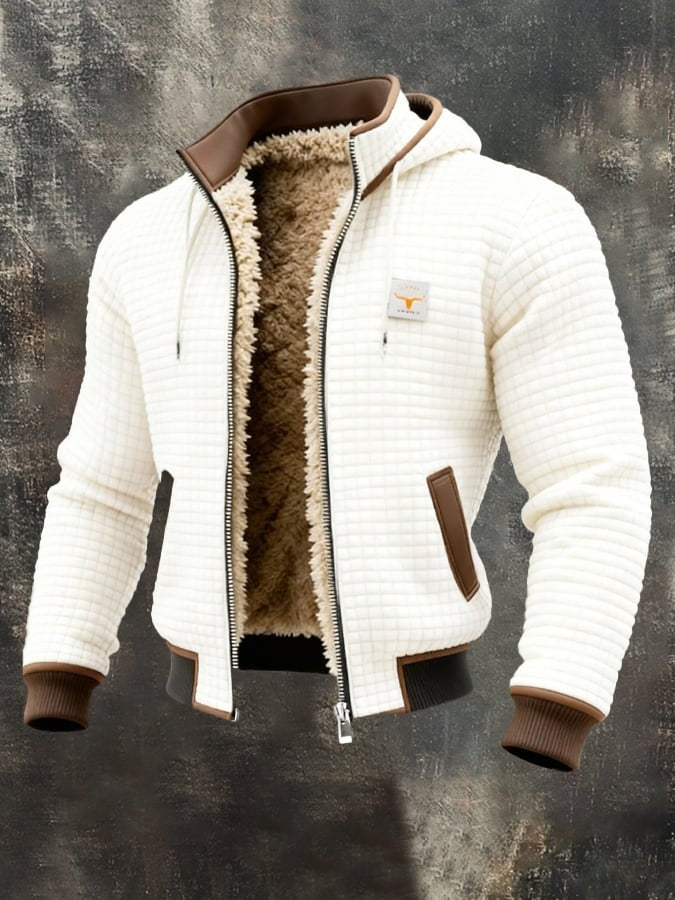 Hugo | Men's Waffle Knit Sherpa Lined Zip Up Jacket with Hood