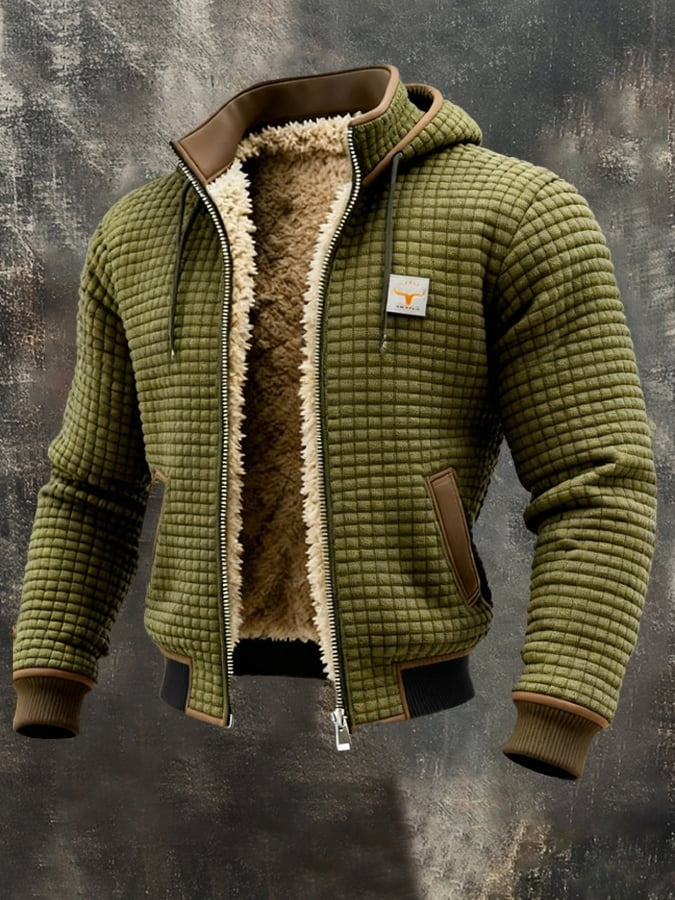 Hugo | Men's Waffle Knit Sherpa Lined Zip Up Jacket with Hood