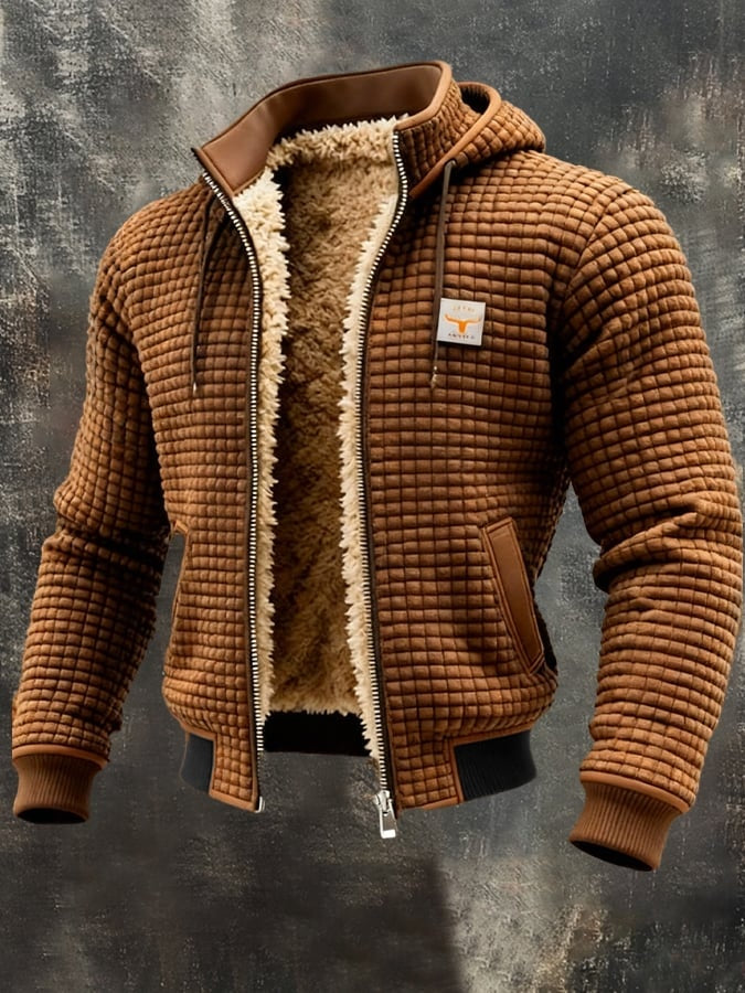 Hugo | Men's Waffle Knit Sherpa Lined Zip Up Jacket with Hood