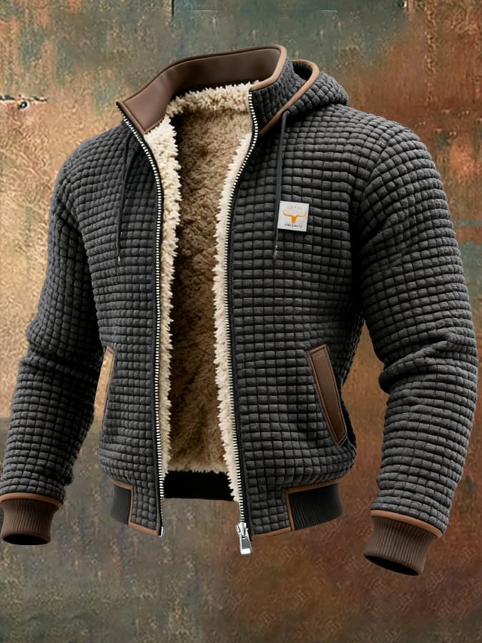 Hugo | Men's Waffle Knit Sherpa Lined Zip Up Jacket with Hood