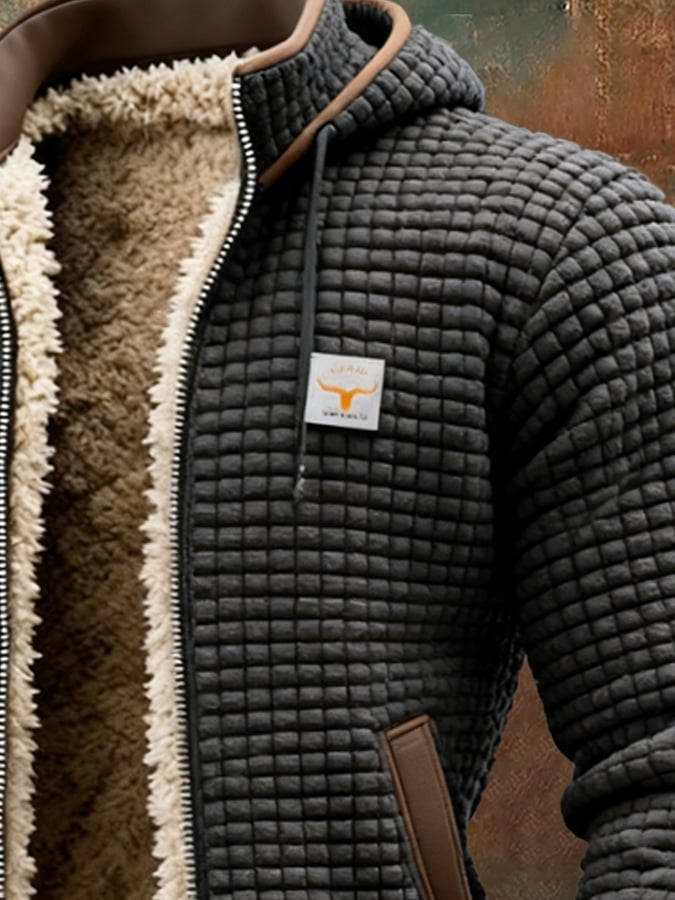 Hugo | Men's Waffle Knit Sherpa Lined Zip Up Jacket with Hood