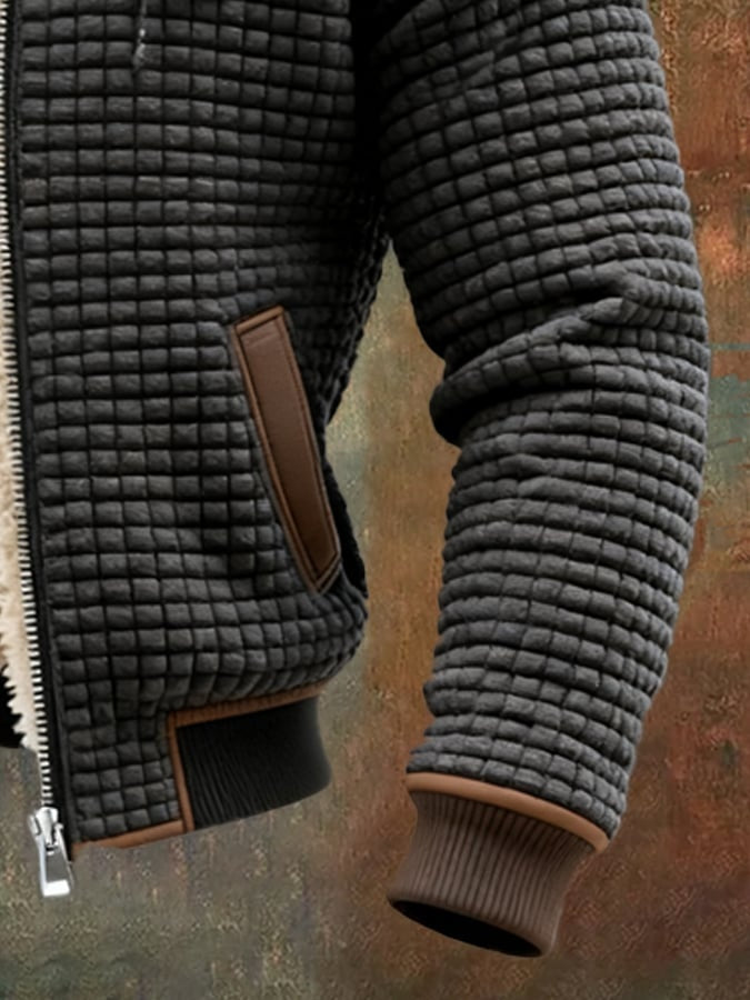 Hugo | Men's Waffle Knit Sherpa Lined Zip Up Jacket with Hood