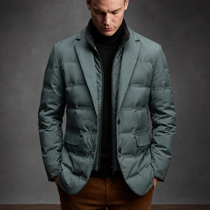 Ignatius | Men's Quilted Down Jacket Blazer Style with Flap Pockets
