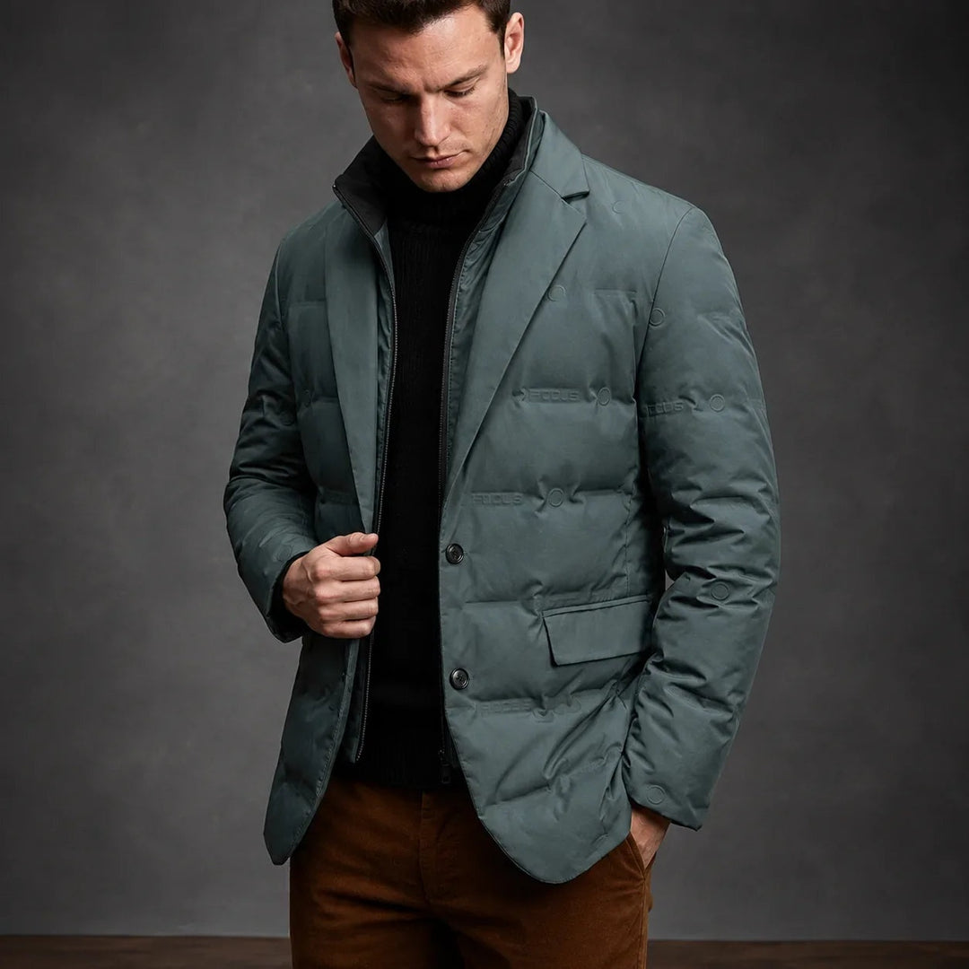 Ignatius | Men's Quilted Down Jacket Blazer Style with Flap Pockets