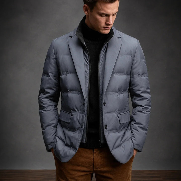 Ignatius | Men's Quilted Down Jacket Blazer Style with Flap Pockets