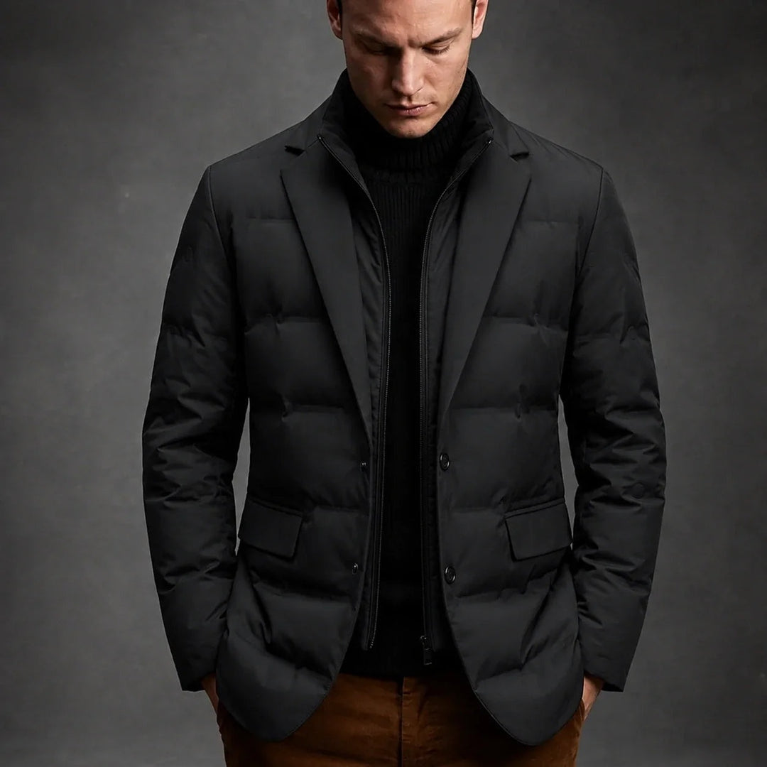 Ignatius | Men's Quilted Down Jacket Blazer Style with Flap Pockets