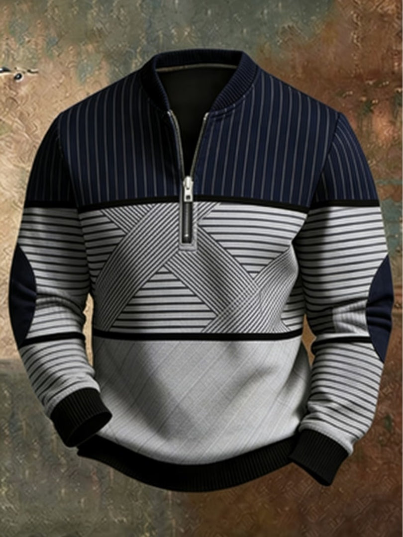 Ignatius | Men's Striped Half Zip Sweater with Elbow Patches