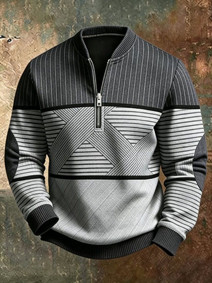 Ignatius | Men's Striped Half Zip Sweater with Elbow Patches