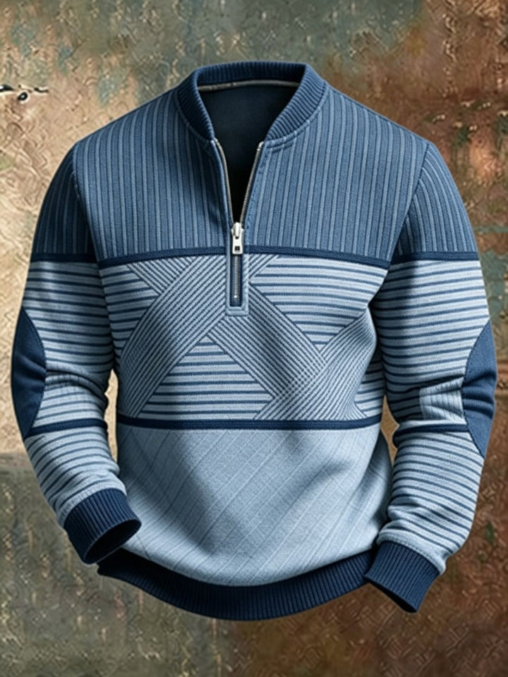 Ignatius | Men's Striped Half Zip Sweater with Elbow Patches
