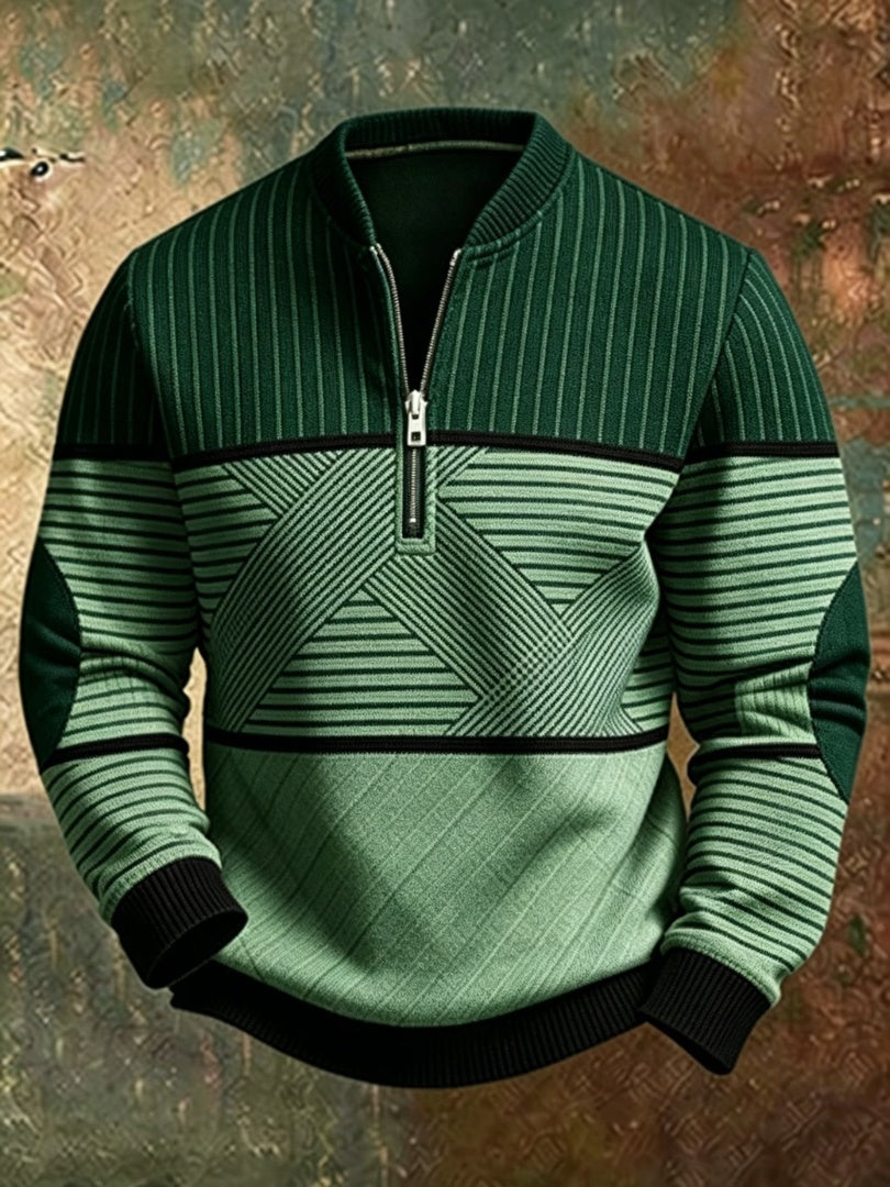 Ignatius | Men's Striped Half Zip Sweater with Elbow Patches