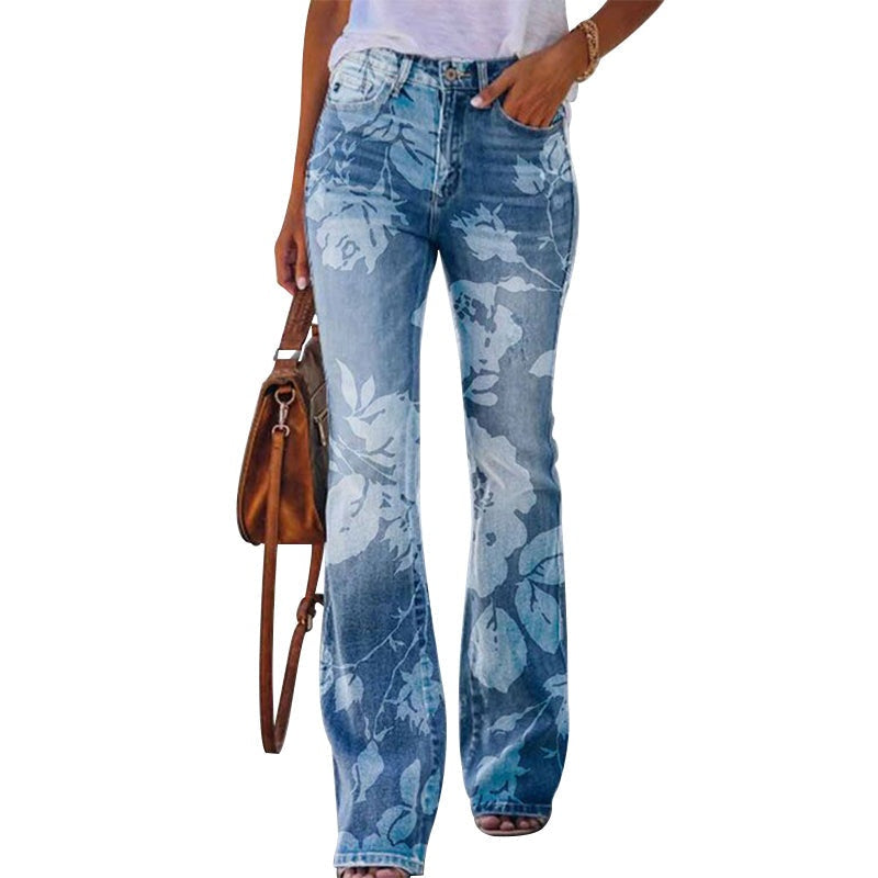 Ilse | Flared Jeans Dames Bloemenprint Hoge Taille