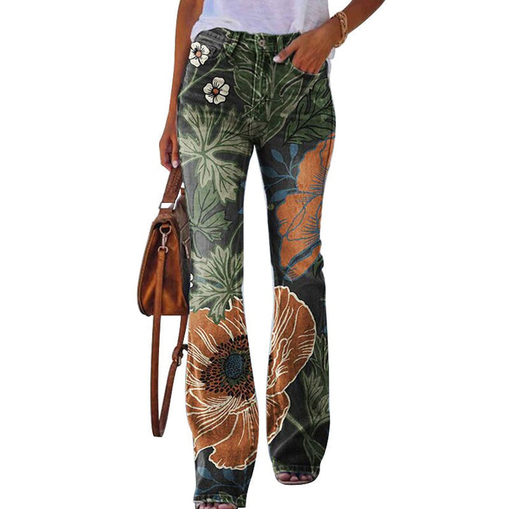Ilse | Flared Jeans Dames Bloemenprint Hoge Taille