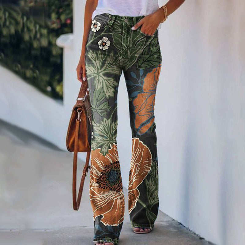 Ilse | Flared Jeans Dames Bloemenprint Hoge Taille