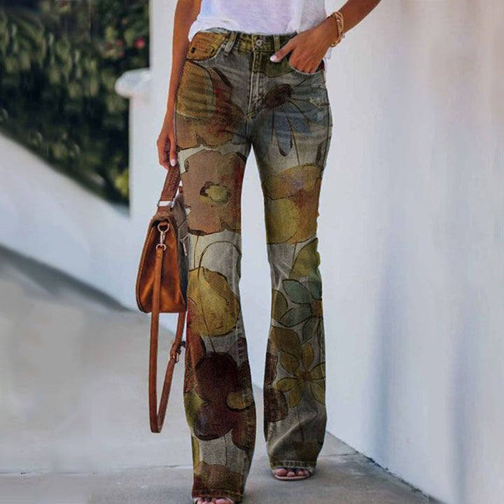 Ilse | Flared Jeans Dames Bloemenprint Hoge Taille