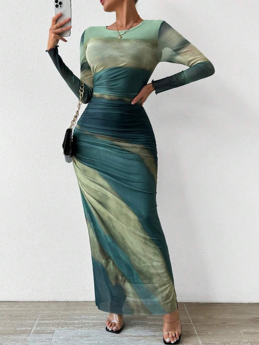 Ilse | Maxi Jurk met Lange Mouwen Dames Avondjurk Mesh Bodycon