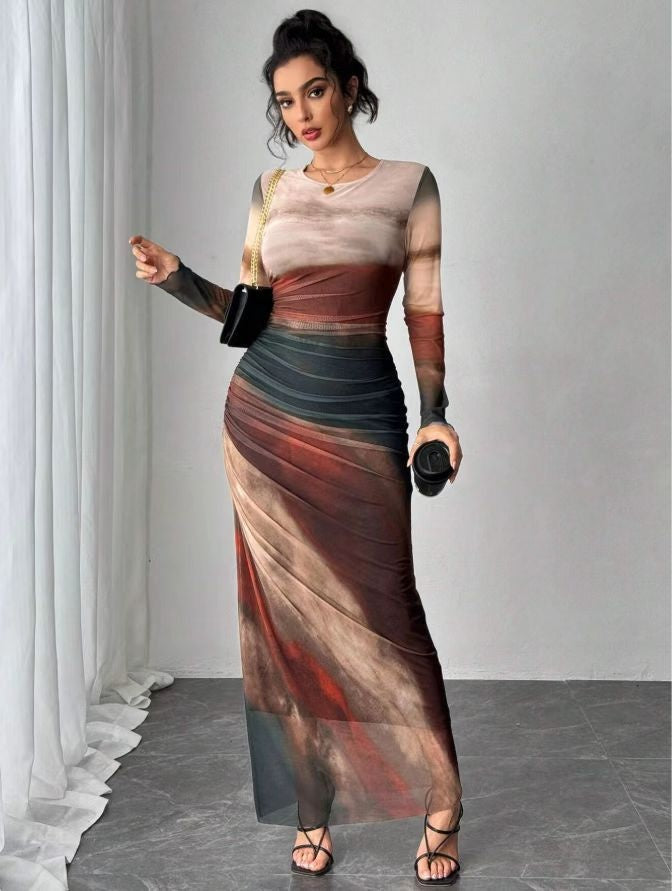 Ilse | Maxi Jurk met Lange Mouwen Dames Avondjurk Mesh Bodycon