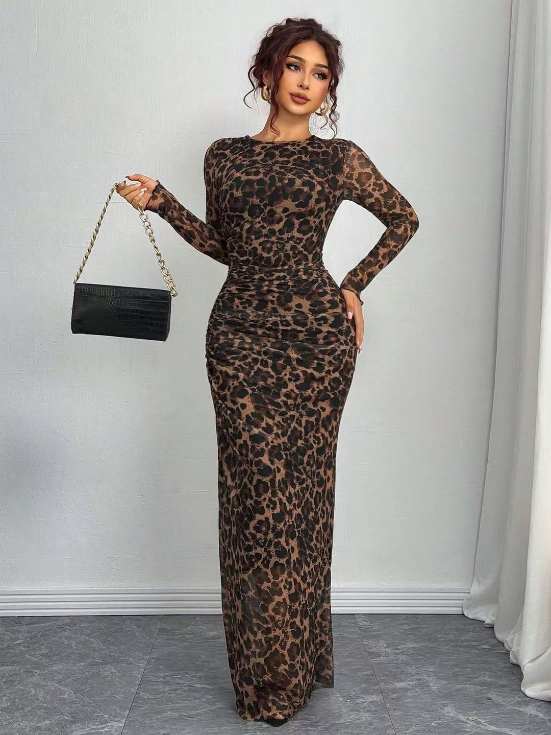 Ilse | Maxi Jurk met Lange Mouwen Dames Avondjurk Mesh Bodycon