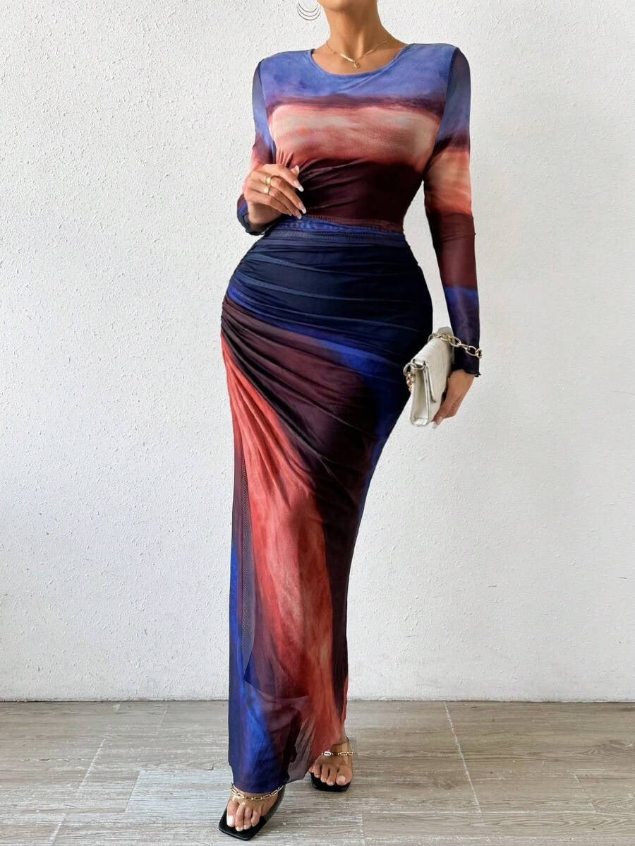 Ilse | Maxi Jurk met Lange Mouwen Dames Avondjurk Mesh Bodycon
