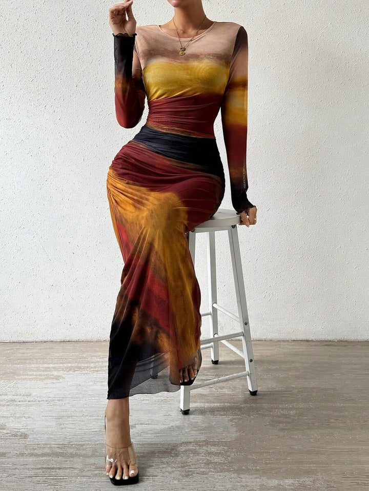 Ilse | Maxi Jurk met Lange Mouwen Dames Avondjurk Mesh Bodycon
