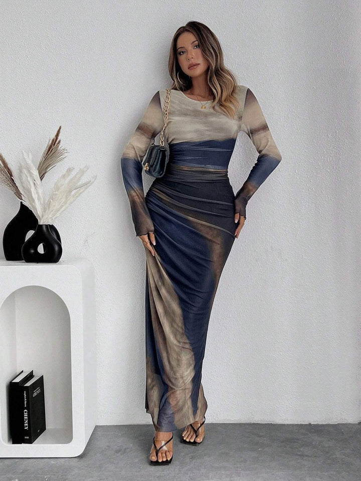 Ilse | Maxi Jurk met Lange Mouwen Dames Avondjurk Mesh Bodycon